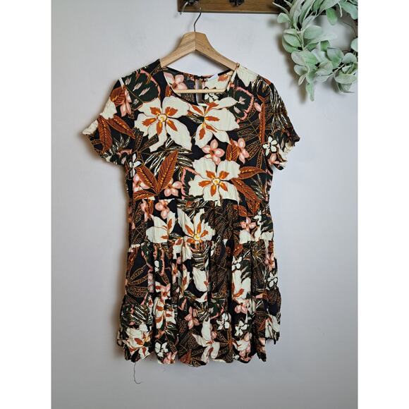 Patrons of Peace Black Pink Orange Floral Short Sleeve Size L - Picture 2 of 4